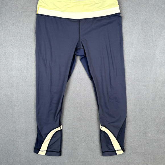 Lululemon Leggings Womens 6 Chase Me Crop II Black Yellow Capri Mesh Pockets - Picture 3 of 10